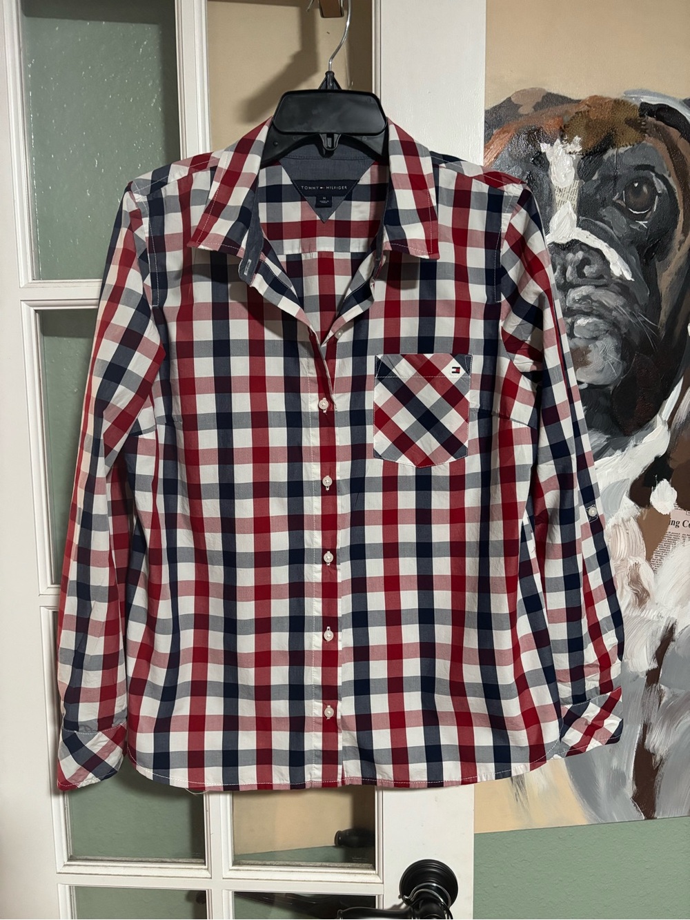 Tommy Hilfiger Women’s Red Navy White Check Button-Up Shirt